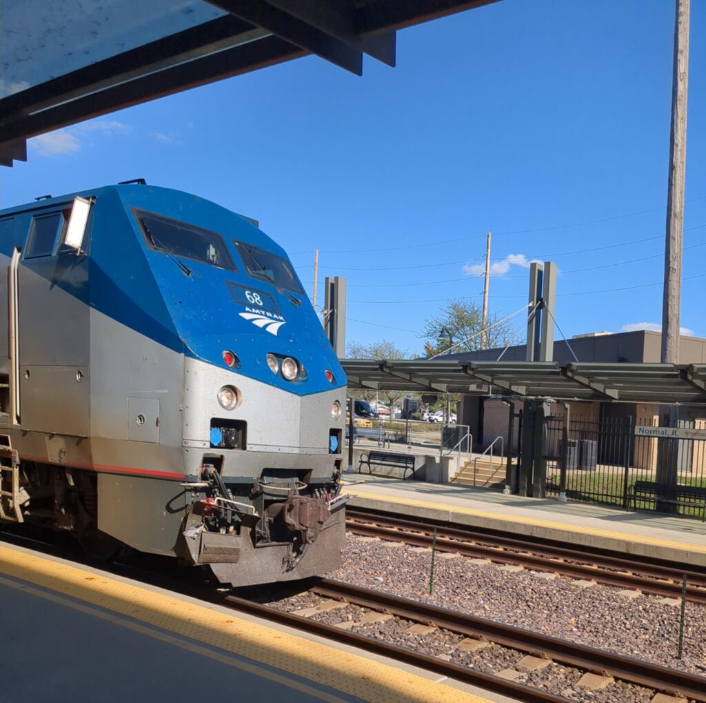 Front of an Amtrak train from the outside